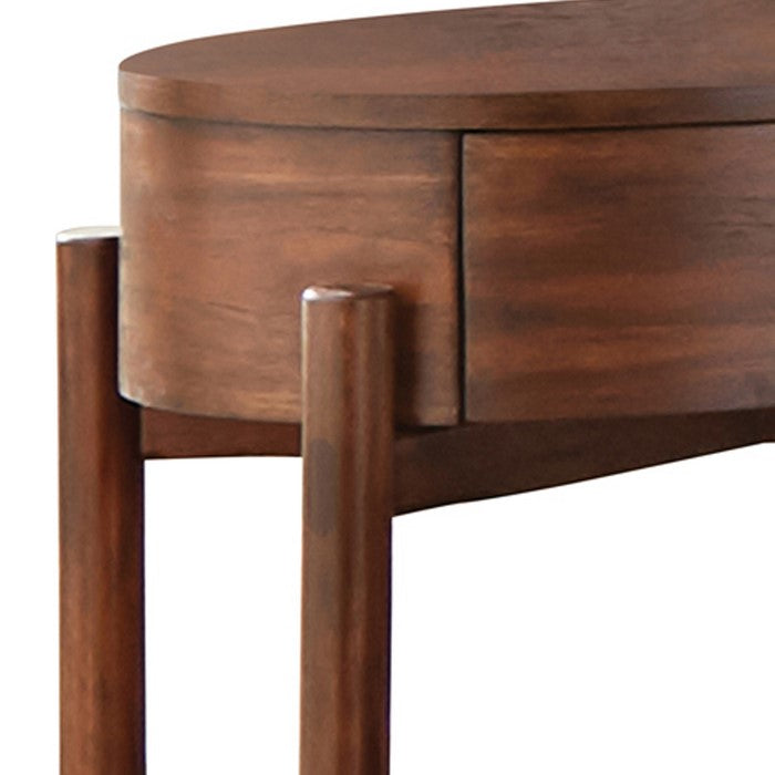 Single Drawer Oval Shaped Wooden Nightstand with Open Bottom Shelf, Brown