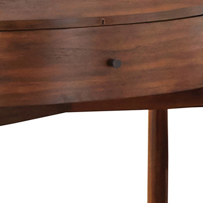 Single Drawer Oval Shaped Wooden Nightstand with Open Bottom Shelf, Brown