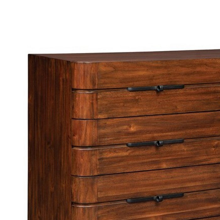 8 Drawer Wooden Dresser with Metal Pulls and Round Tapered Legs, Brown