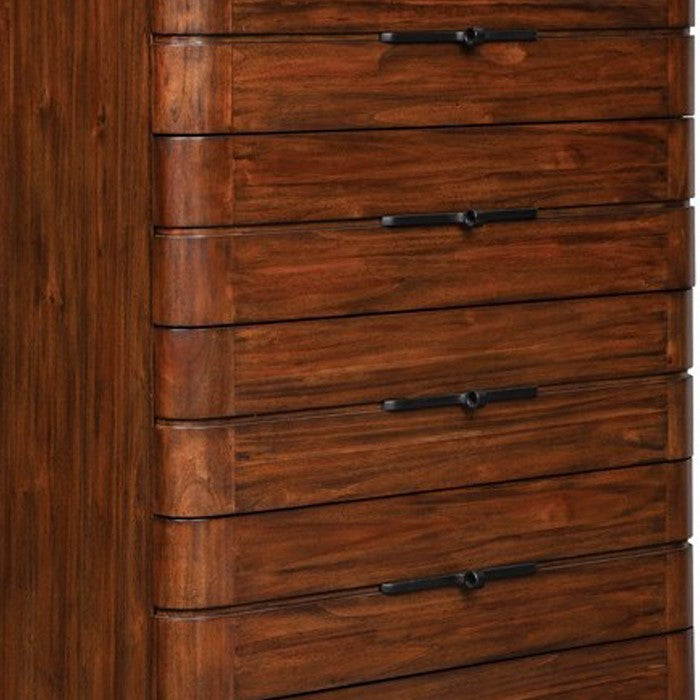 5 Drawer Wooden Chest with Metal Pulls and Round Tapered Legs, Brown