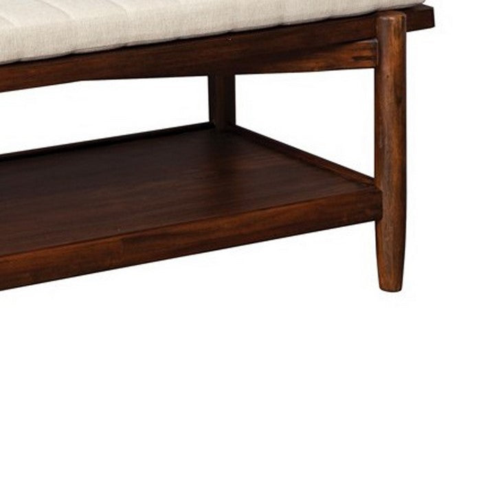Transitional Style Wooden Bench with cushioned seat, Beige and Brown