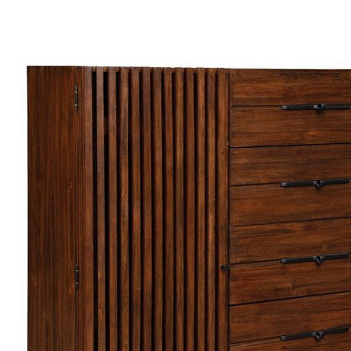 5 Drawer and 1 Door Two Tone Wooden Chest with Metal Pulls, Brown