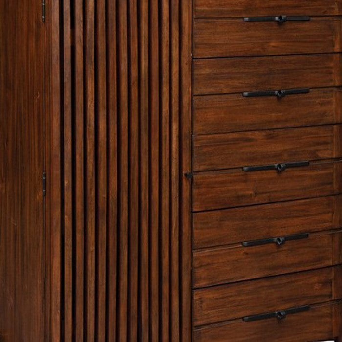 5 Drawer and 1 Door Two Tone Wooden Chest with Metal Pulls, Brown
