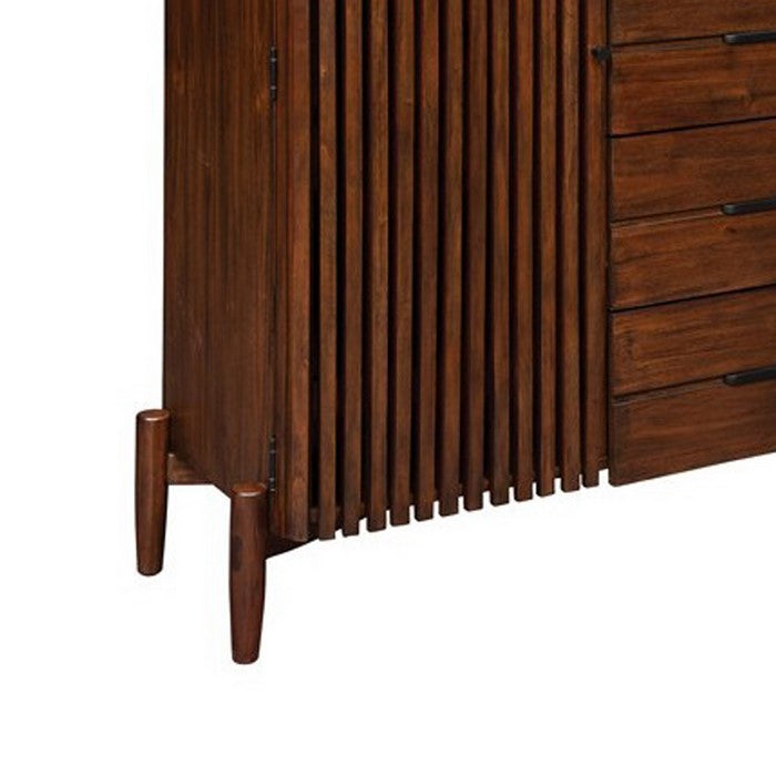 5 Drawer and 1 Door Two Tone Wooden Chest with Metal Pulls, Brown