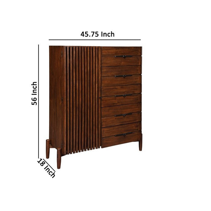 5 Drawer and 1 Door Two Tone Wooden Chest with Metal Pulls, Brown
