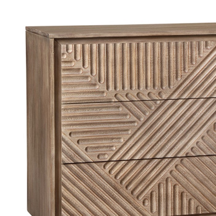 6 Drawer Transitional Dresser with Geometrical Engraving, Brown