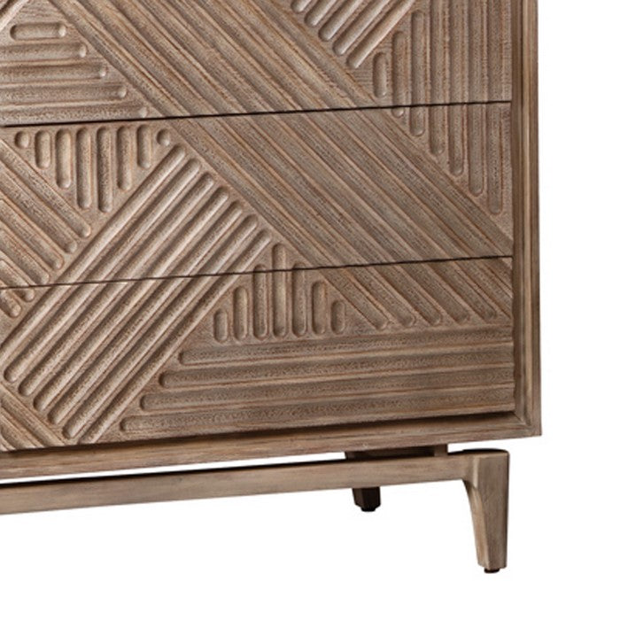 6 Drawer Transitional Dresser with Geometrical Engraving, Brown
