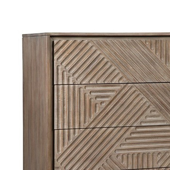4 Drawer Transitional Chest with Geometrical Engraving, Brown