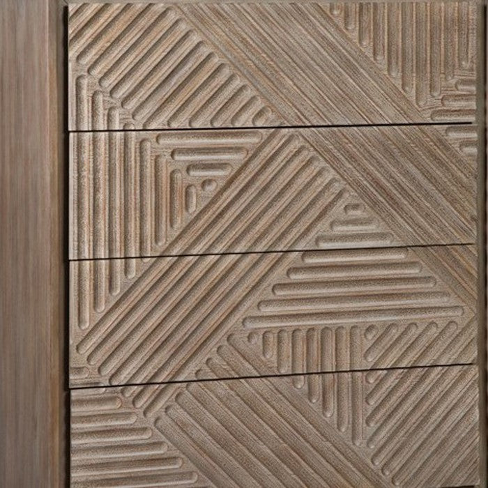 4 Drawer Transitional Chest with Geometrical Engraving, Brown