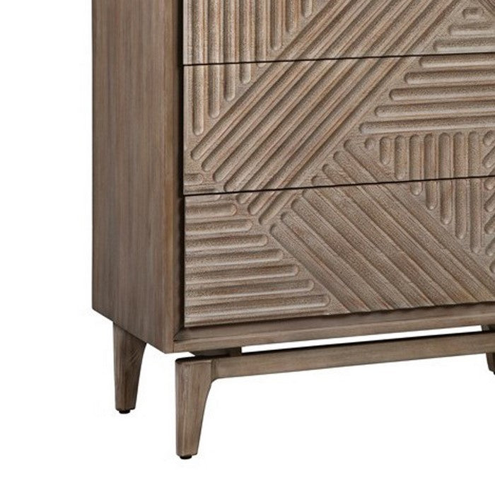 4 Drawer Transitional Chest with Geometrical Engraving, Brown