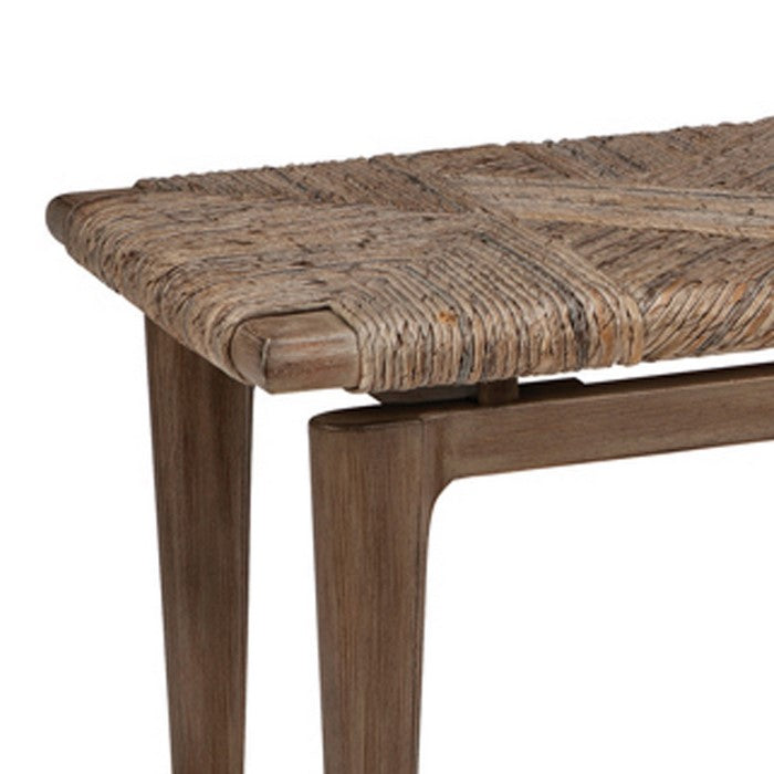 Transitional Style Wooden Bench with Handwoven Top, Brown