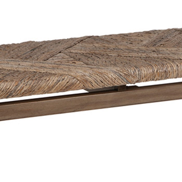 Transitional Style Wooden Bench with Handwoven Top, Brown