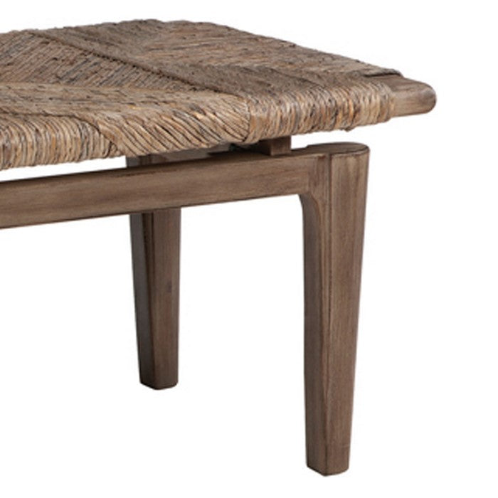 Transitional Style Wooden Bench with Handwoven Top, Brown
