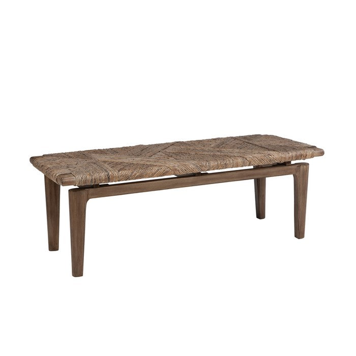 Transitional Style Wooden Bench with Handwoven Top, Brown
