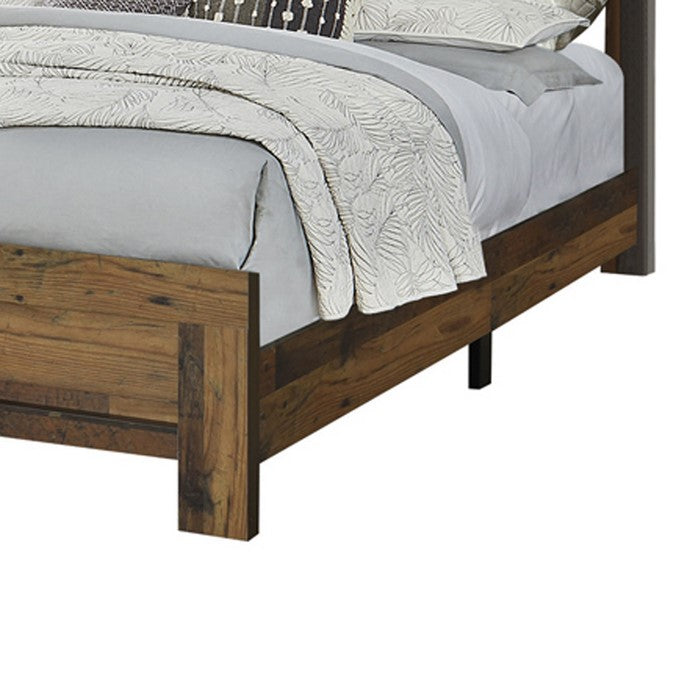 Contemporary Eastern King Bed with Rustic Details, Dark Brown