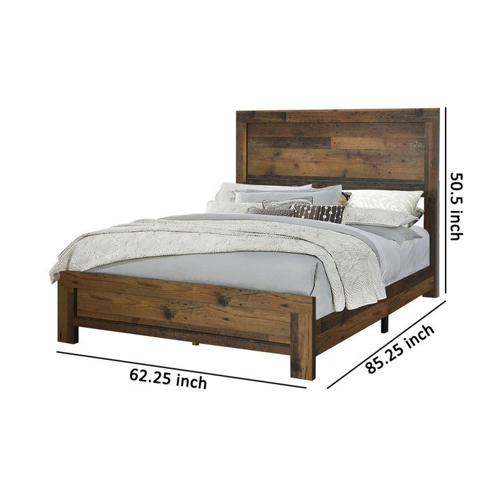 Contemporary Style Queen Size Bed with Rustic Details, Dark Brown