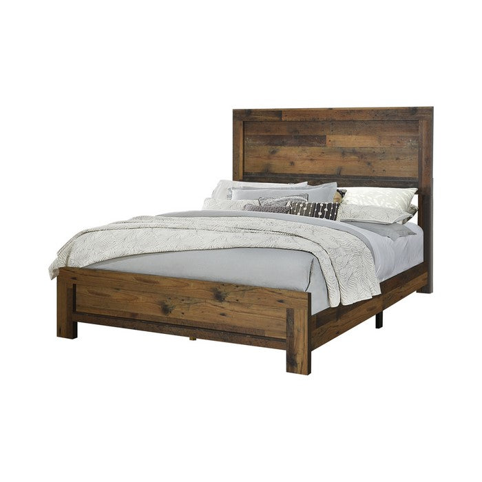 Contemporary Style Queen Size Bed with Rustic Details, Dark Brown