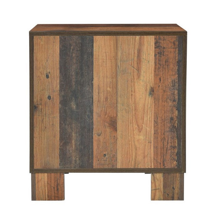 2 Drawer Rustic Nightstand with Nails and Grain Details, Dark Brown