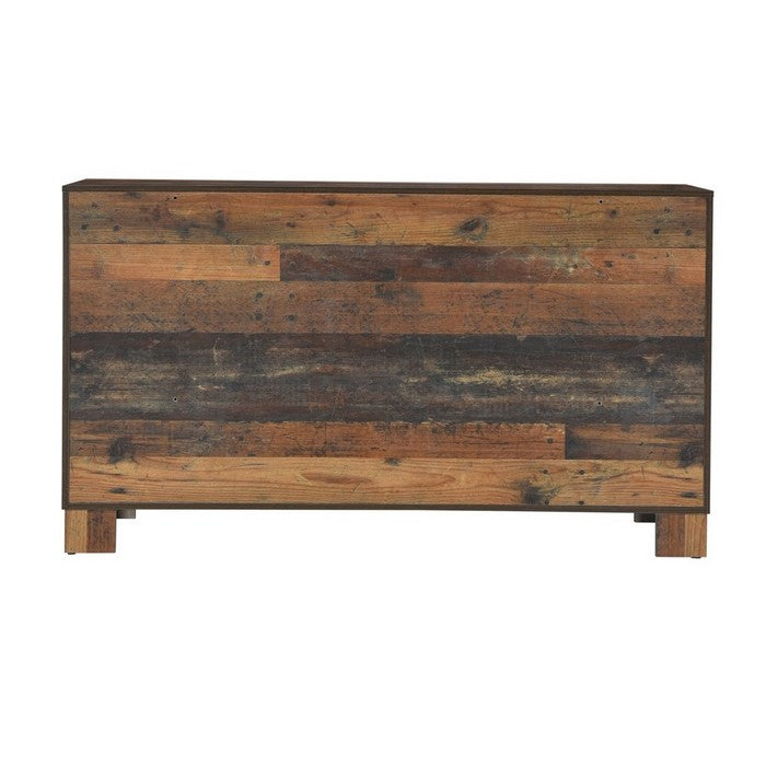 6 Drawer Rustic Dresser with Nails and Grain Details, Dark Brown