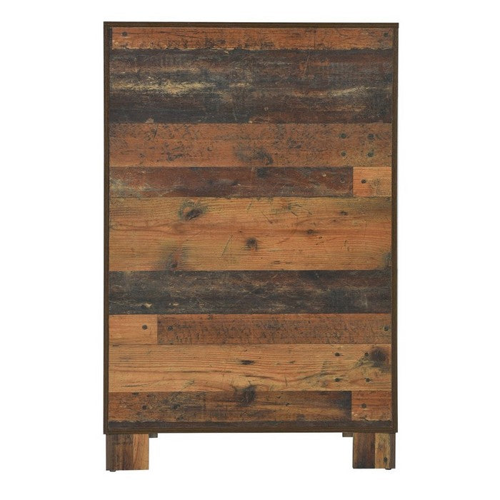 5 Drawer Rustic Chest with Nails and Grain Details, Dark Brown