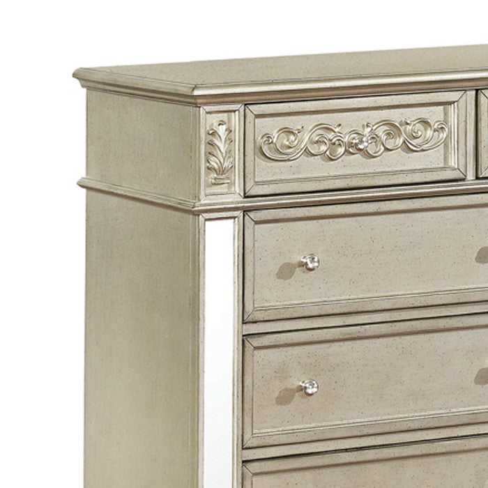 9 Drawers Dresser with Ornate Carving and Bun Feet Support, Silver