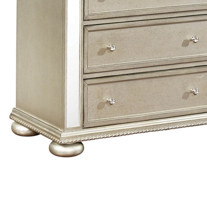 9 Drawers Dresser with Ornate Carving and Bun Feet Support, Silver