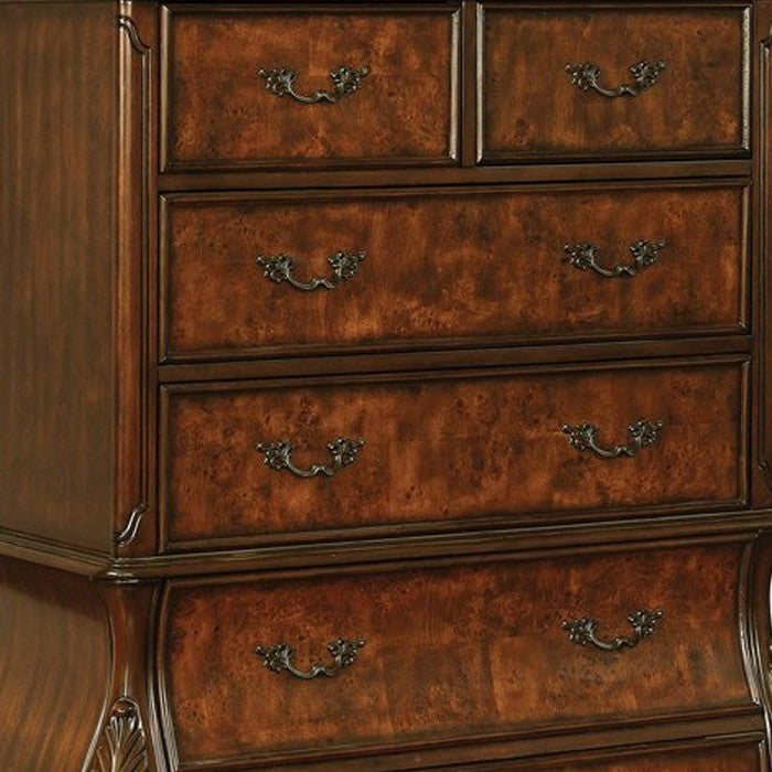Bombe Shaped Chest with Carving and Molded Details, Cherry Brown