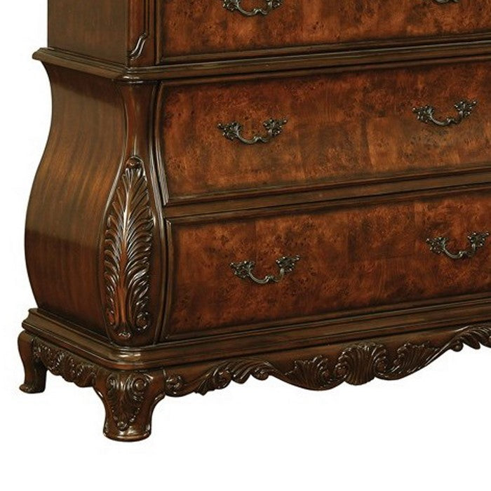 Bombe Shaped Chest with Carving and Molded Details, Cherry Brown