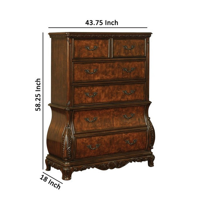 Bombe Shaped Chest with Carving and Molded Details, Cherry Brown