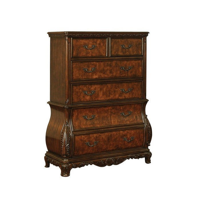 Bombe Shaped Chest with Carving and Molded Details, Cherry Brown