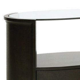 1 Drawer Oval Shaped Glass Top Nightstand with Open Compartment, Dark Brown
