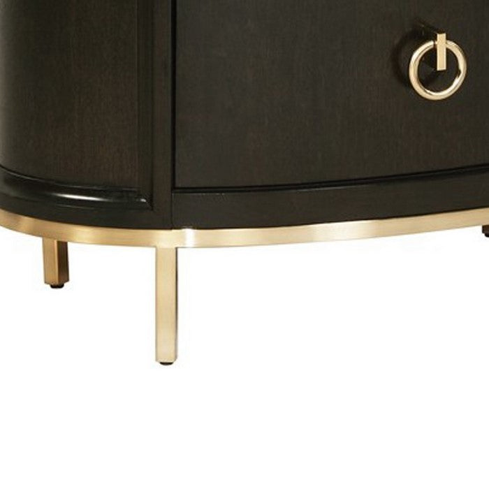1 Drawer Oval Shaped Glass Top Nightstand with Open Compartment, Dark Brown