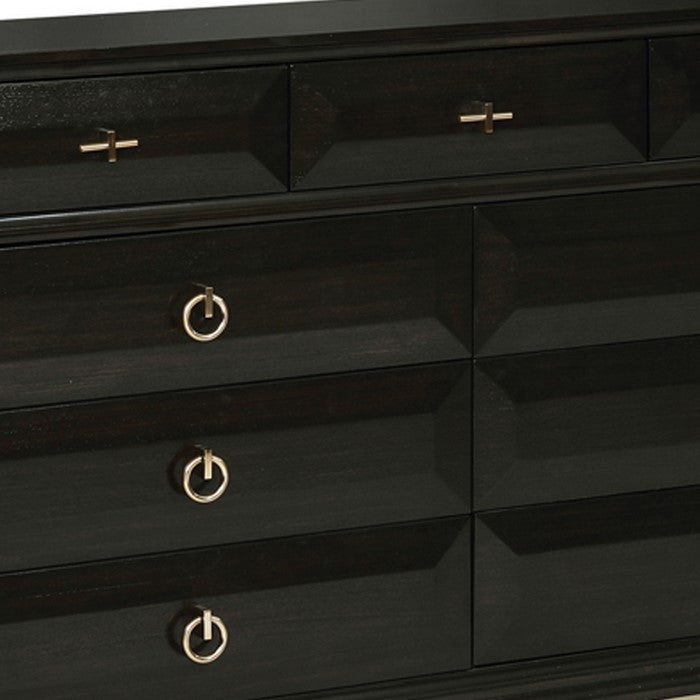 9 Drawer Contemporary Style Dresser with Ring Pulls, Dark Brown