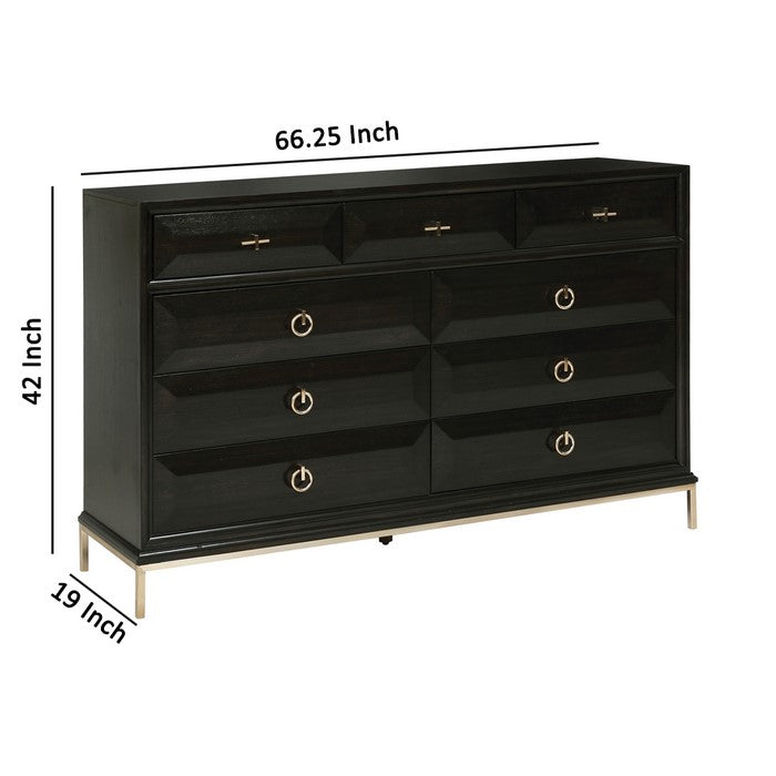 9 Drawer Contemporary Style Dresser with Ring Pulls, Dark Brown