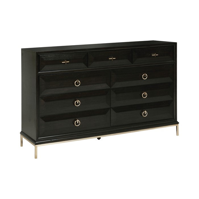 9 Drawer Contemporary Style Dresser with Ring Pulls, Dark Brown
