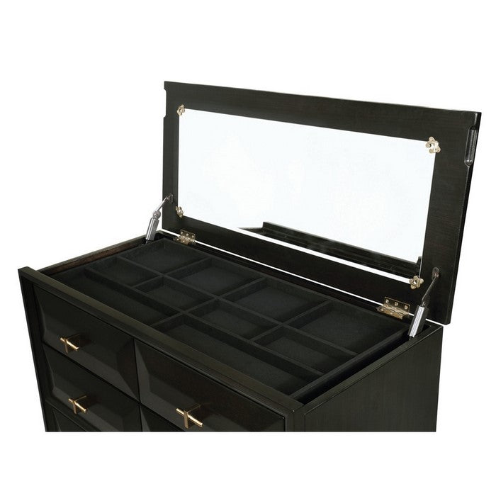 8 Drawer Hidden Lift Top Chest with Storage and Mirror, Dark Brown