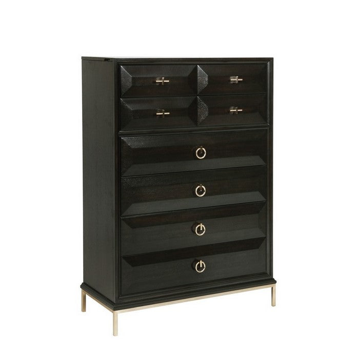8 Drawer Hidden Lift Top Chest with Storage and Mirror, Dark Brown
