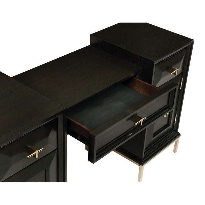 3 Drawers and 2 Doors Cabinet Vanity Desk with Ring Pulls, Dark Brown
