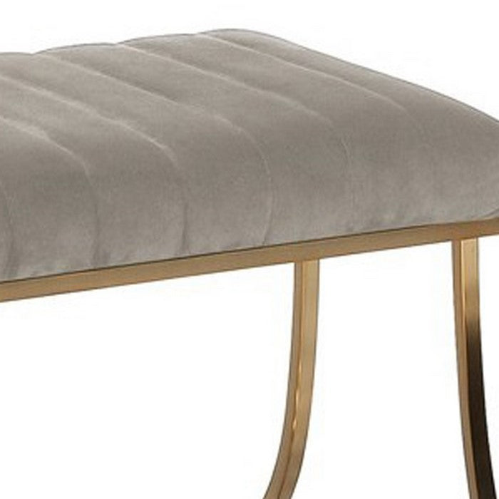 Channel Tufted Fabric Vanity Stool with Metal Legs, Gray and Gold