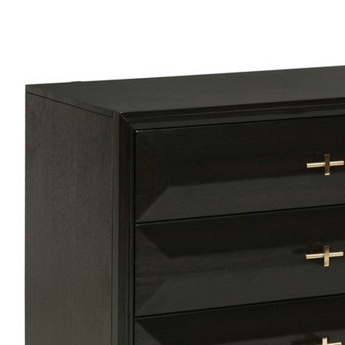 3 Drawer Nightstand with Cross Pulls and Sleek Metal Legs, Brown