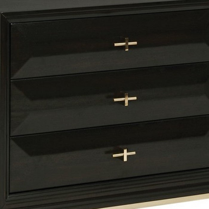 3 Drawer Nightstand with Cross Pulls and Sleek Metal Legs, Brown