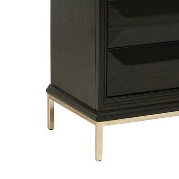 3 Drawer Nightstand with Cross Pulls and Sleek Metal Legs, Brown