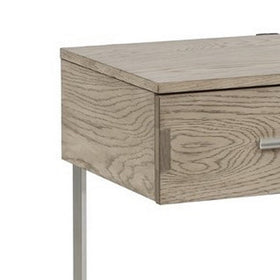 1 Drawer Nightstand with Grain Details and Cantilever Base, Brown and Gold