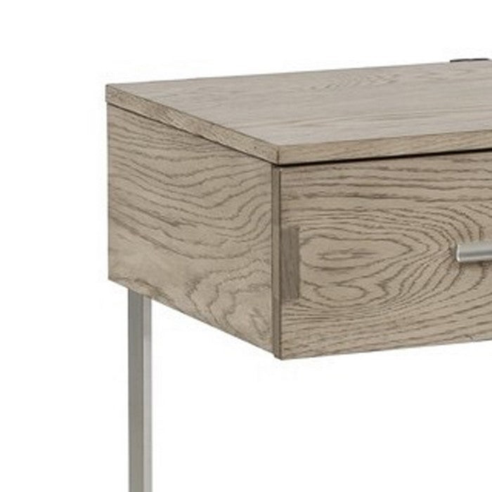 1 Drawer Nightstand with Grain Details and Cantilever Base, Brown and Gold