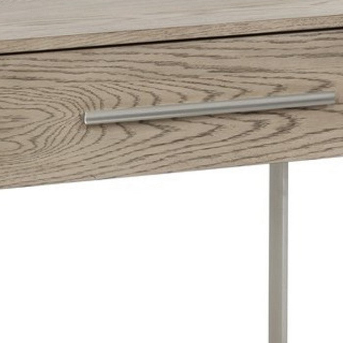1 Drawer Nightstand with Grain Details and Cantilever Base, Brown and Gold