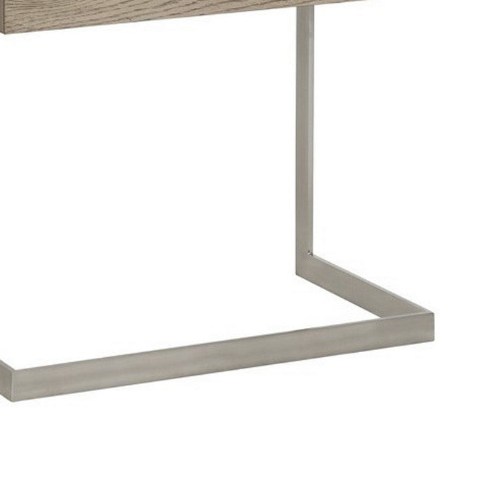 1 Drawer Nightstand with Grain Details and Cantilever Base, Brown and Gold