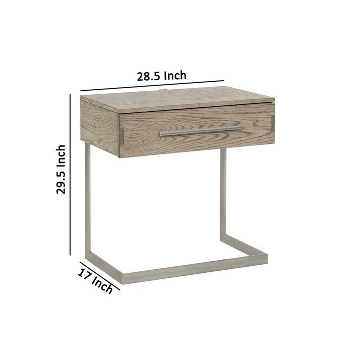 1 Drawer Nightstand with Grain Details and Cantilever Base, Brown and Gold