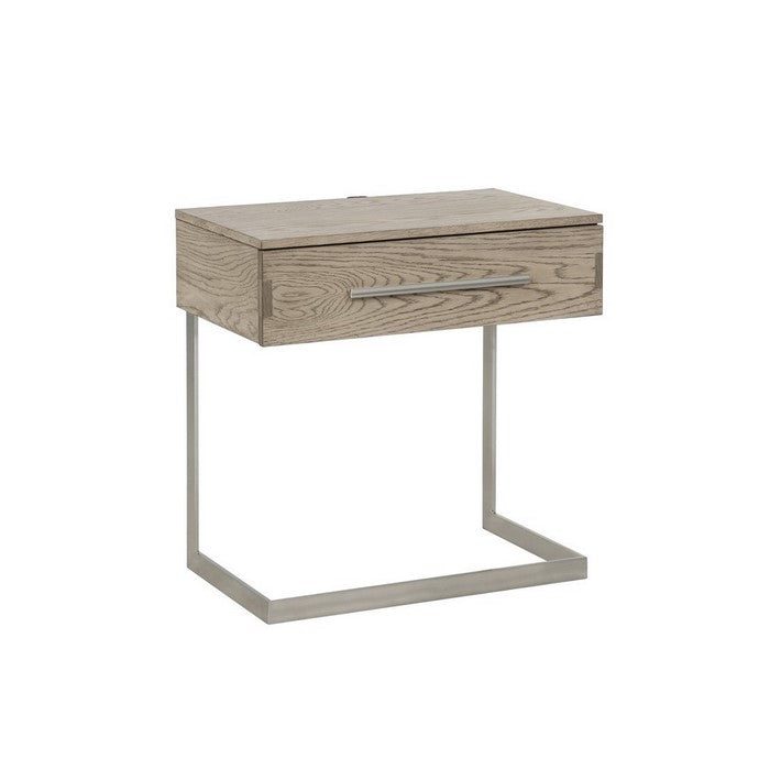 1 Drawer Nightstand with Grain Details and Cantilever Base, Brown and Gold