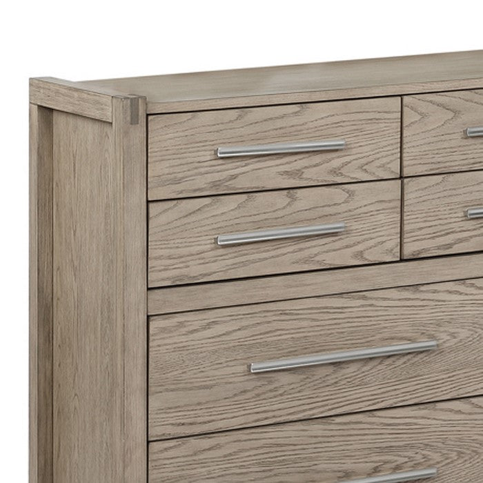 10 Drawer Dresser with Grain Details and Sled Base, Oak Brown