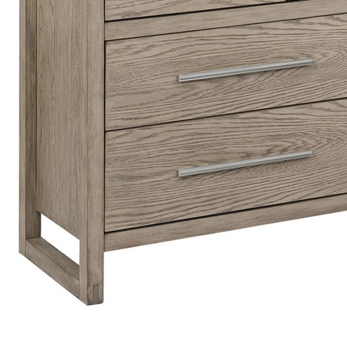 10 Drawer Dresser with Grain Details and Sled Base, Oak Brown